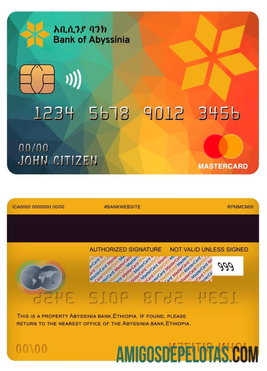 Cartão Master do Banco Etiópia Bank Of Abyssinia baixar para verificação